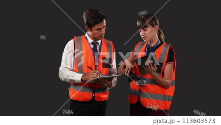 Image of scientific data processing over two caucasian people 113603573
