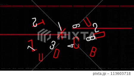 Image of floating numbers and letters on black...のイラスト素材 [113603718 ...