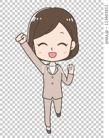 一位女商人用一隻手打拳的全身插圖 一位女商人用一隻手打拳的全身插圖 113603811