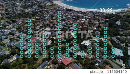 Image of financial graphs over cityscape 113604140