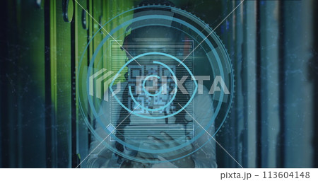 Image of data processing over african american female worker in server room Image of data processing over african american female worker in server room 113604148
