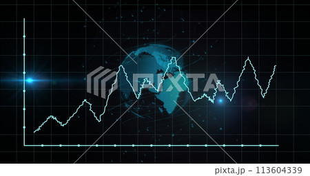 Image of graph and globe on black background with lights 113604339