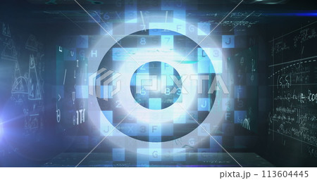 Image of scope scanning and scientific data processing on screens 113604445