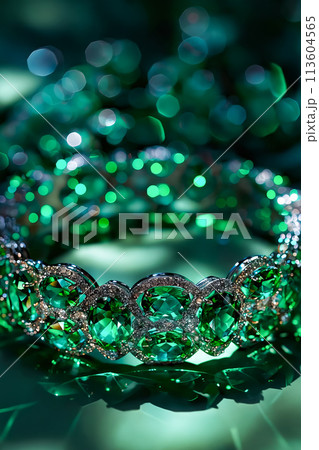 Green diamond bracelet with sparkles 113604565