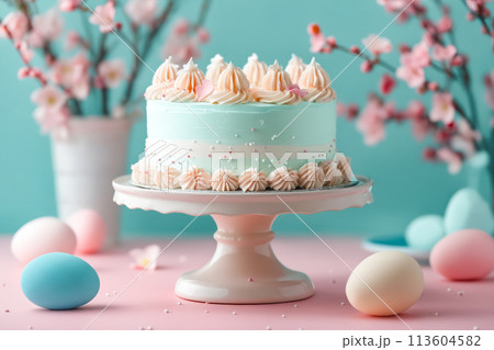 Cake with pink and blue background 113604582