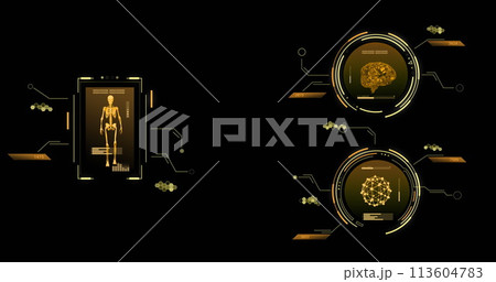 Image of scopes and scientific data processing over black background Image of scopes and scientific data processing over black background 113604783