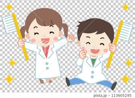 歯ブラシを持ってジャンプする子供たちのイラスト 歯ブラシを持ってジャンプする子供たちのイラスト 113605295