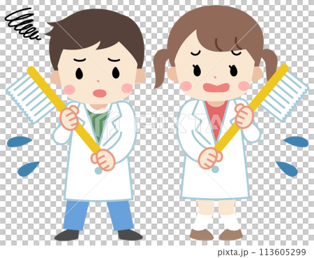 Illustration of children with troubled faces holding toothbrushes 113605299