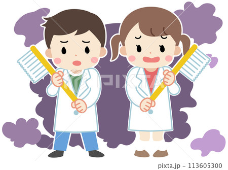 歯ブラシを持って困り顔をした子供たちのイラスト 113605300