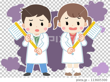 Illustration of children with troubled faces holding toothbrushes 113605300