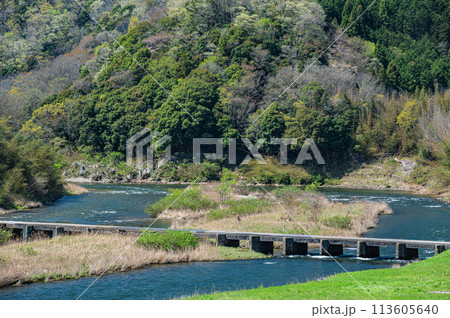京都の清流木津川　南大河原の沈下橋　恋路橋　京都府南山城村 113605640