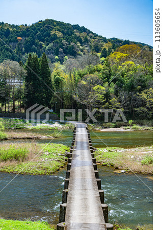 京都の清流木津川 南大河原の沈下橋 恋路橋 京都府南山城村 京都の清流木津川 南大河原の沈下橋 恋路橋 京都府南山城村 113605654