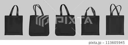Black tote bags set on transparent background 113605945