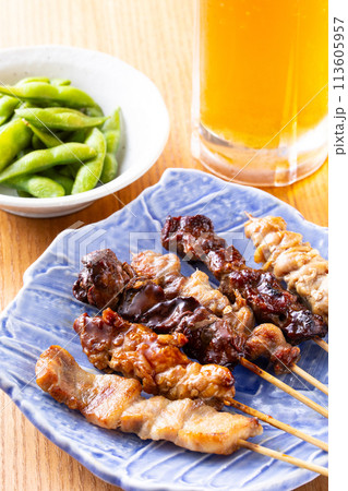 焼鳥の盛合せと生ビール 焼鳥の盛合せと生ビール 113605957