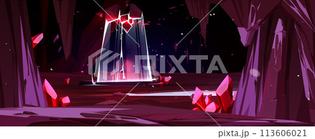 Cave interior with magic portal and ruby crystals Cave interior with magic portal and ruby crystals 113606021