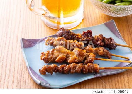 焼鳥の盛合せと生ビール 焼鳥の盛合せと生ビール 113606047
