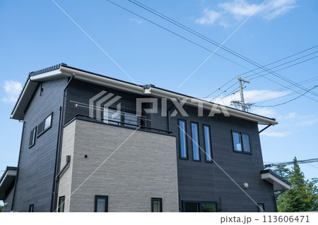 新築の家の外観写真（窯業系サイディング・フェイクウッド） 113606471