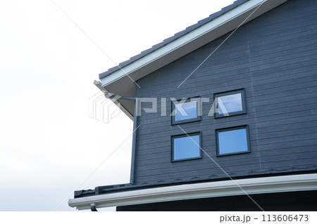 新築の家の外観写真・屋根・軒下(窯業系サイディング・フェイクウッド) 新築の家の外観写真・屋根・軒下(窯業系サイディング・フェイクウッド) 113606473