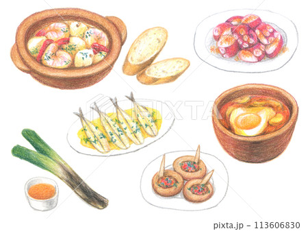 色鉛筆で描いたスペイン料理 113606830
