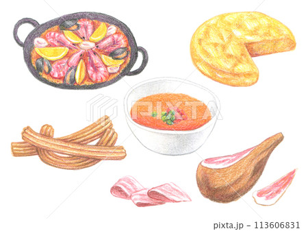 色鉛筆で描いたスペイン料理 色鉛筆で描いたスペイン料理 113606831