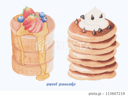 Cute Watercolor Pancake Clip Art - Download Breakfast Illustration 113607219