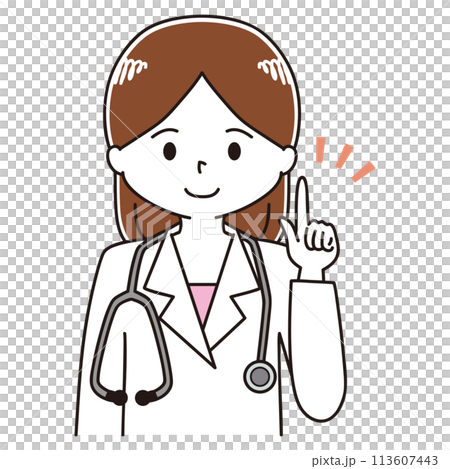 Illustration of a female doctor pointing Illustration of a female doctor pointing 113607443