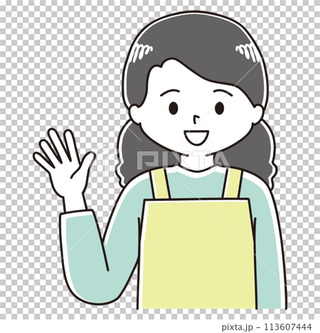 穿著圍裙的女人舉起手的插圖 113607444