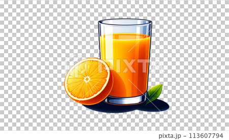 Fresh Orange Juice Glass with Half Orange Slice 113607794