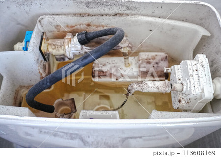 掃除前の洋式トイレのタンクの中 Inside of Toilet Tank before clean 掃除前の洋式トイレのタンクの中 Inside of Toilet Tank before clean 113608169