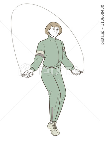 縄跳びをする中年女性 縄跳びをする中年女性 113608430