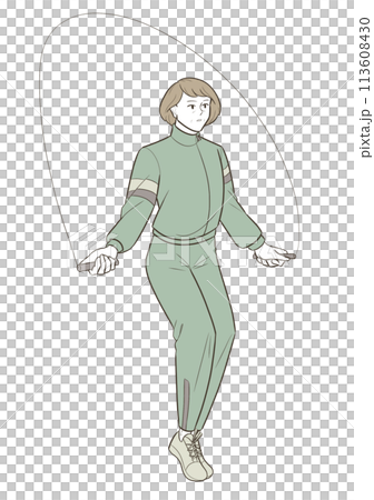 縄跳びをする中年女性 縄跳びをする中年女性 113608430