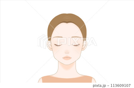 閉じた目の30代女性の顔（イエベ） 113609107