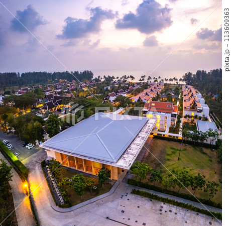 Aerial view of luxry hotel in Khao Lak beach in Phang Nga, Thailand Aerial view of luxry hotel in Khao Lak beach in Phang Nga, Thailand 113609363