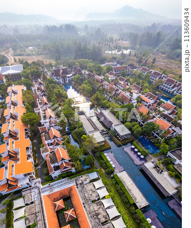 Aerial view of luxry hotel in Khao Lak beach in Phang Nga, Thailand 113609434
