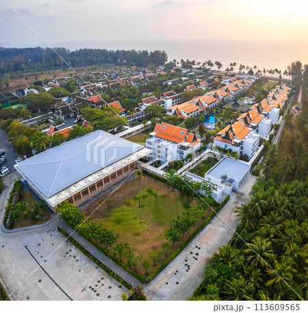 Aerial view of luxry hotel in Khao Lak beach in Phang Nga, Thailand 113609565