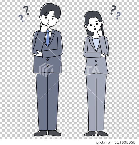 首を傾げるスーツ姿の男性と女性 113609959