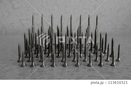 Black galvanized wood screws lined up in size of main dimensions Black galvanized wood screws lined up in size of main dimensions 113610321