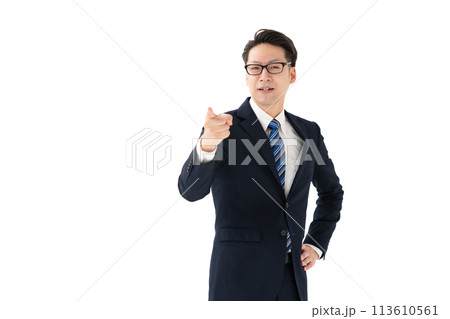 ビジネスマン ミドル 指差し ビジネスマン ミドル 指差し 113610561