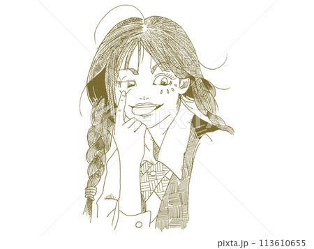 あかんベーをする女の子の線画イラスト 113610655