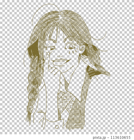 あかんベーをする女の子の線画イラスト 113610655