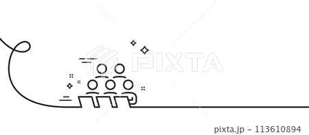Teamwork line icon. Continuous one line with curl. Remote office sign. Team employees symbol. Teamwork single outline ribbon. Loop curve pattern. Vector 113610894