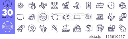 Business way, Global business and Time line icons pack. Stress grows, Journey, Chemistry pipette web icon. Inspect, Time management, Mobile finance pictogram. Money, Internet search. Vector Business way, Global business and Time line icons pack. Stress grows, Journey, Chemistry pipette web icon. Inspect, Time management, Mobile finance pictogram. Money, Internet search. Vector 113610937