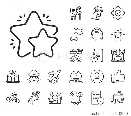 Feedback rating sign. Salaryman, gender equality and alert bell outline icons. Star line icon. Customer satisfaction symbol. Star line sign. Spy or profile placeholder icon. Vector Feedback rating sign. Salaryman, gender equality and alert bell outline icons. Star line icon. Customer satisfaction symbol. Star line sign. Spy or profile placeholder icon. Vector 113610950