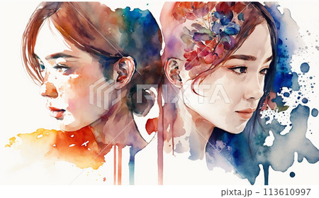 仲の良い女友達：水彩画