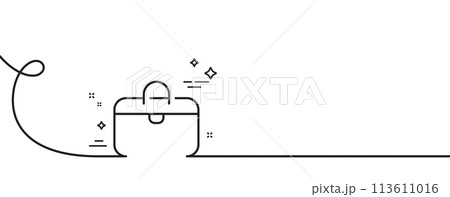 Handbag line icon. Continuous one line with curl. Hand baggage sign. Travel carry-on bag symbol. Handbag single outline ribbon. Loop curve pattern. Vector 113611016