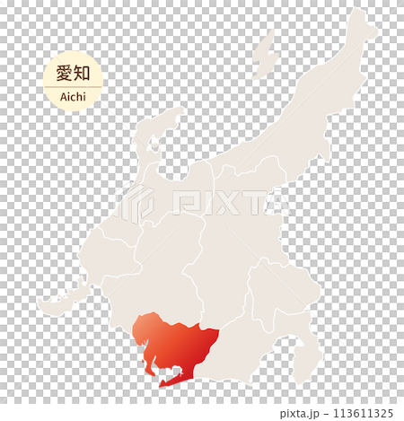 愛知県の明るく美しい地図、中部地方の中の愛知県 愛知県の明るく美しい地図、中部地方の中の愛知県 113611325