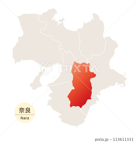 奈良県の明るく美しい地図、近畿地方の中の奈良県 113611331