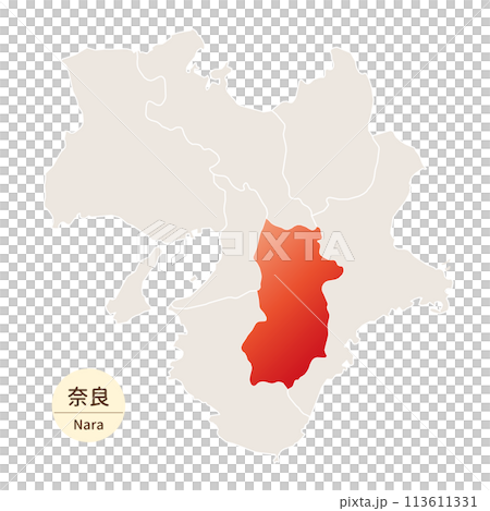 奈良県の明るく美しい地図、近畿地方の中の奈良県 113611331