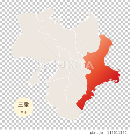三重県の明るく美しい地図、近畿地方の中の三重県 113611332