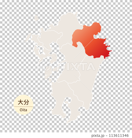 明亮美麗的大分縣地圖，大分縣位於九州地區 113611346
